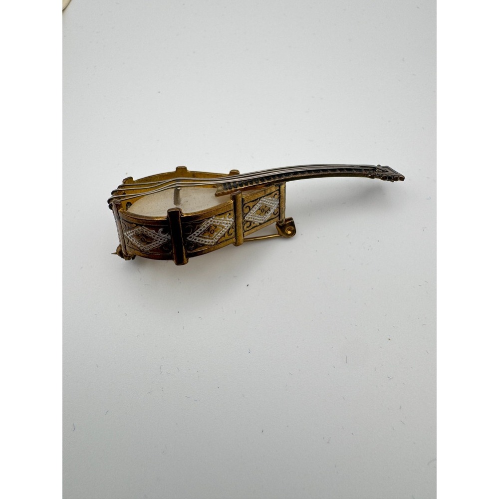 Vintage Mandolin Brooch Spanish Damascene Guitar Instrument - Picture 3 of 9